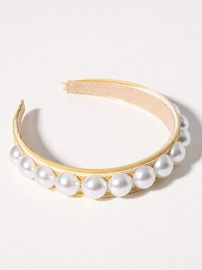 By Anthropologie Bold Pearl Headband- Yellow and White Stripe